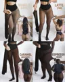 Fleece-lined translucent leggings showing four skin tone shades for winter warmth - 200g-M / Bottom (Triangle Waist) / Black Translucent