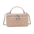 Elegante borsa a scatola trapuntata rosa con tracolla a catena d'argento e manico - Rosa