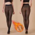 Fleece-lined black semi-sheer tights with peach-butt lifting effect for winter - 200g-L / Bottom (Regular Waist) / Black Translucent