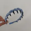 Blue and white checkered pleated headband with decorative black spikes for hair. - Wavy Style (75#) / Light Blue Plaid