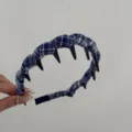 Blue and white plaid headband with shark teeth comb for women - Wavy Style (76#) / Dark Blue Plaid
