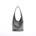 Close-up of polished silver rivets on a black leather hobo-style shoulder bag for women - European and American Rivet Style (SM铆钉单肩包) / Black