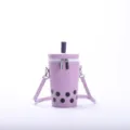 Detailed view of a cute purple bubble tea cup shaped crossbody bag with straw design - Light Purple