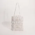 White tiered pleated tote bag with peach polka dots and ruffled layers for summer style. - Polkadot Pleated Style / Khaki