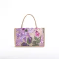 Elegant handmade purple floral sequin embroidered jute tote bag with top handles for women - Horizontal Small Version (Random Flowers) / Light Purple