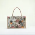 Elegant woven tote bag featuring colorful sequin floral embroidery and sturdy top handles - Horizontal Small Version (Random Flowers) / Silver