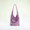 Close-up of a purple punk-style hobo bag with silver stud embellishments. - European and American Rivet Style (SM铆钉单肩包) / Purple