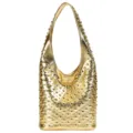 Punk style gold metallic shoulder bag embellished with round gold studs for women - V-shaped Rivets / Gold (V-Studs)