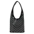 Punk style black faux leather shoulder bag with silver round stud embellishments - V-shaped Rivets / Black (V-Studs)
