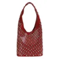 Stylish red punk style underarm shoulder bag with polished silver rivet studs - V-shaped Rivets / Wine Red (V-Studs)