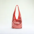 Chic red punk style bucket bag featuring silver rivet studs and a comfortable shoulder strap - European and American Rivet Style (SM铆钉单肩包) / Red