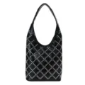 Black punk style hobo shoulder bag featuring silver rivet stud diamond grid design - Diamond Studded / Black (Diamond Studs)