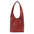 Chic red punk style hobo bag for women featuring polished silver round stud inlay - Red (Diamond Studs)