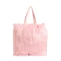 Large pink faux fur tote bag with soft long plush and elegant satin straps for women - Pink