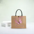 Eco-friendly linen tote bag featuring a pink butterfly print and Butterfly Love life text - Pink Butterfly