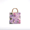 Elegant linen evening handbag with floral embroidery, sequins and bamboo handle - Light Purple (Random Pattern)