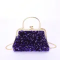 Elegante lila Pailletten-Abendtasche mit goldenem Metallgriff und praktischer Kette - 003 Kleine Paillette