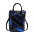 Piccola borsa a secchiello in PU con motivo a strisce diagonali nero e blu metallo - Blu