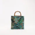 Exquisite linen evening bag featuring a bamboo handle and blue floral sequin embroidery details - Green (Random Pattern)