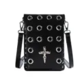 Gothic black crossbody bag with skull cross and silver eyelet studs for punk style - Black Cross
