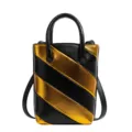 Piccola borsa a secchiello a tracolla con strisce diagonali nere e oro metallizzato - Arancione