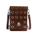 Retro brown dark gothic small crossbody bag with metal skull and silver eyelets decoration - brown skull