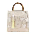 Vintage floral embroidered handbag with bamboo handle and yellow tassel - Champagne Jacquard Bamboo Style