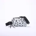 Stylish retro camera bag for women featuring a black and white soccer ball pattern print - Soccer Printed Style / White
