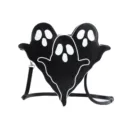 Halloween ghost shaped crossbody bag in black PU leather with white face prints - Black