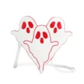 Halloween heart-shaped crossbody bag with red ghost print on white PU leather background. - White & Red