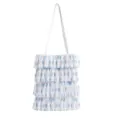 Fresh white ruffled tote bag with light blue polka dots and tiered pleated design - Blue Polka Dot