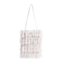 Elegant white ruffled pleated tote bag with pink polka dots and slim shoulder strap - Khaki Polka Dot