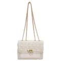 Elegant white tweed square chain bag for women with decorative gold hardware accents - White