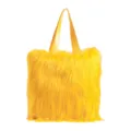 Vibrant yellow shaggy faux fur tote bag with matching leather handles for winter fashion - Yellow