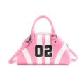 Pink and white bowling bag with 02 number decoration and top handles - 02 Patch Style / Pink