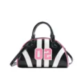 Vintage style black and pink bowling bag with number 02 decoration and top handle - 02 Patch Style / Black