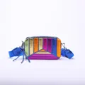 Stylish metallic multi-color patchwork camera crossbody bag with blue strap for women - Colorful