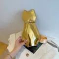 Gold metallic cat-shaped crossbody chest bag for women with a stylish mirror finish - Metallic Gold
