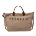 Casual corduroy tote bag for women, large capacity shoulder handbag with letter design. - Khaki