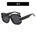 Gafas de sol cuadradas oversize clásicas para mujer en negro con detalles dorados - C1-Negro Brillante Lente Gris