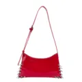 Red patent leather shoulder bag, stylish punk style underarm bag with metal rings. - Red Patent Leather