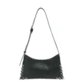 Black textured shoulder bag with metal chain accents, stylish punk style underarm bag variant. - Black Ostrich Texture