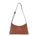 Brown ostrich texture shoulder bag with punk metal rings, stylish underarm bag for women. - Light Brown Ostrich Pattern