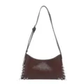 Brown ostrich texture shoulder bag with metal rings, chic punk style hobo bag for women daily use. - Brown ostrich pattern