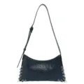 Glossy black punk shoulder bag with metal rings, stylish spicy girl underarm handbag. - Navy blue ostrich pattern