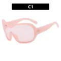 Futuristic Y2K one-piece oversized shield sunglasses in a translucent soft pink hue - C1-Jelly Pink Frame Pink Lens