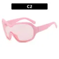 Trendy Y2K pink futuristic wraparound sunglasses with oversized shield lens design - C2-Solid Pink Frame Pink Lens
