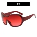 Red Y2K futuristic wrap around sunglasses with one piece lens style C3 - C3 Red Frame Red Lens
