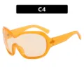 Trendy orange oversized Y2K shield sunglasses with a futuristic punk sports design - C4-Dark Orange Frame Orange Lens