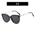 Modische schwarze Cat-Eye-Sonnenbrille mit eleganten Perlenherz-Goldbügeln C1 Variante - Graue Gläser (C1) / Glänzendes Schwarz (C1)